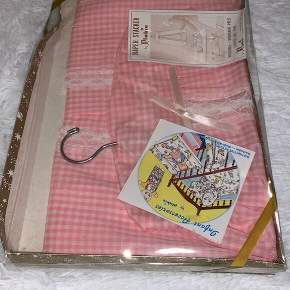 NWT Vintage Pink Gingham Diaper Stacker USA - Picture 5 of 9